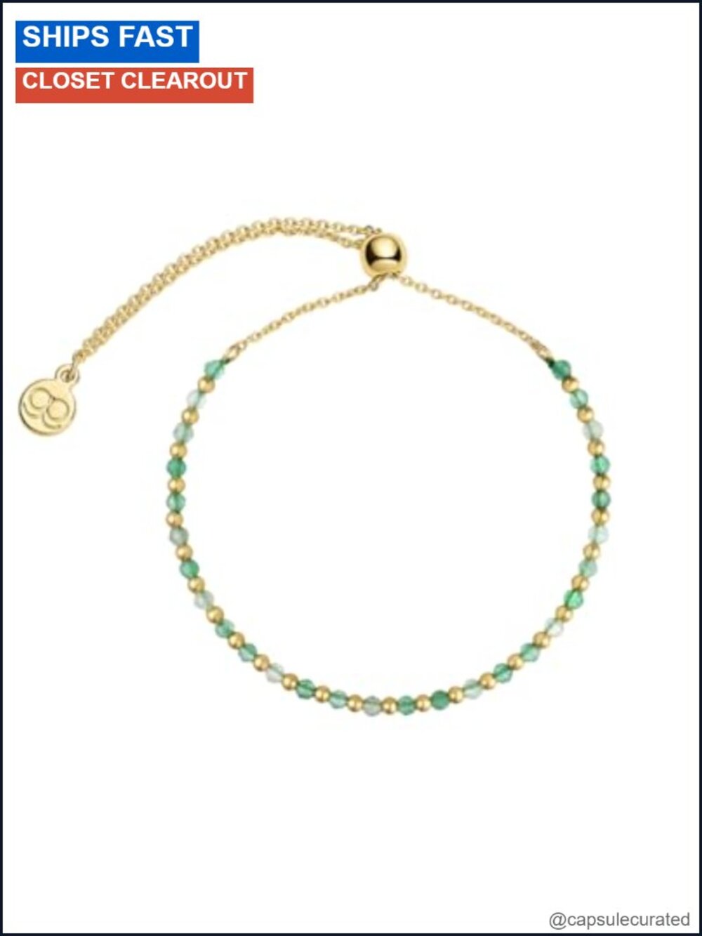 18k Gold-Plated Brass Gemstone Bracelet Adjustable 9 1/4 in Elegant Gift